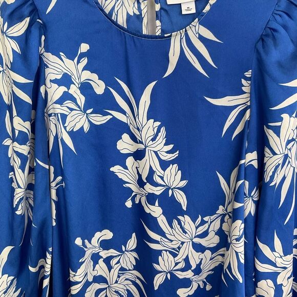 Alexis X Target Blue White Floral Long Sleeves Tiered Satin Mini Dress M - Picture 7 of 13